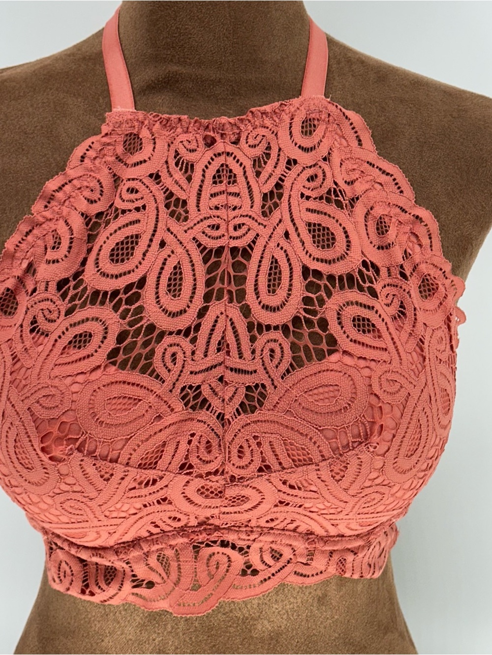 PINK Victoria's Secret Lace High Neck Push Up Bralette Bra Coral M Medium